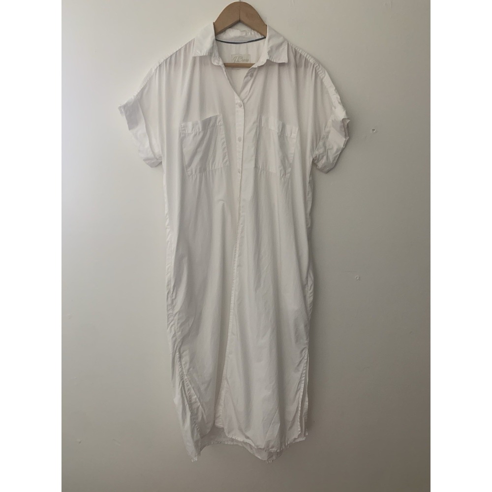 Jcrew White Button Down Maxi Shirt Dress S Relaxed Cuff Short Sleeve Coverup